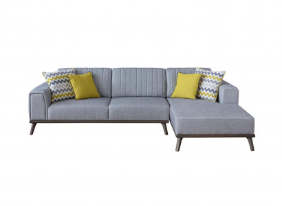 Graues L-Form Ecksofa Wohnzimmer Wohnlandschaft Polster Sofas Couchen